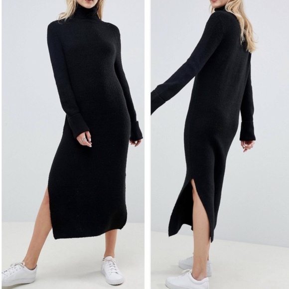 asos design jumper dress in midi length with side splits